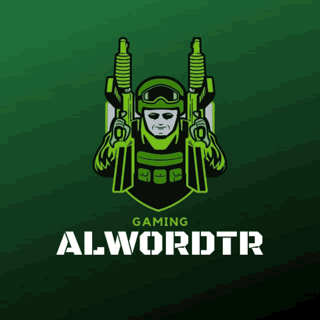 a logo for gaming alwordtr with a soldier holding guns