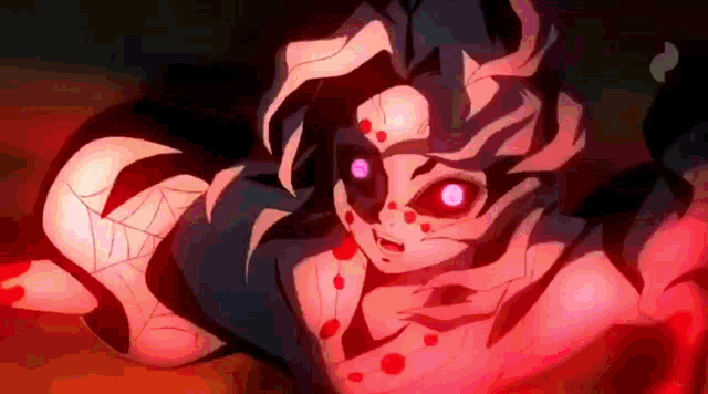 a close up of a cartoon character with red eyes and a spider web on his body .