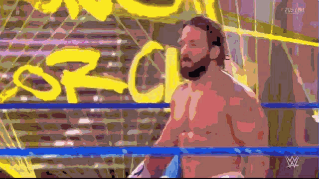 a man in a wrestling ring with the letters w on the bottom left