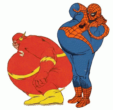 a cartoon of the flash and spider-man looking at each other
