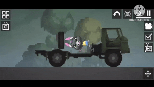 a cat is jumping out of the back of a truck in a video game .