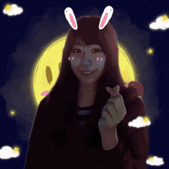 a girl with bunny ears and the word ho written on the bottom