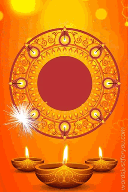 a greeting card for diwali with a circle and candles