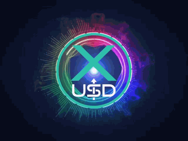a logo for x usd is surrounded by a colorful circle