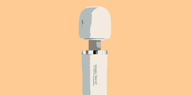 a white magic wand with a blue tip on an orange background