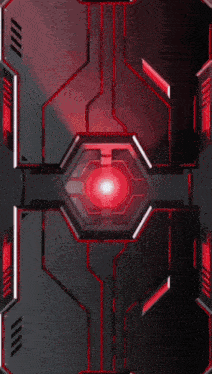 a red light is shining in the middle of a black and red design