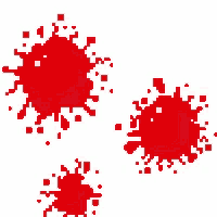 a pixel art illustration of three red splashes of blood on a white background .