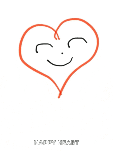 a drawing of a heart with a smile on it and the words happy heart below it