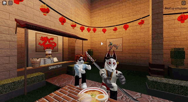 a screenshot of a video game with a sign that says spartny in the corner