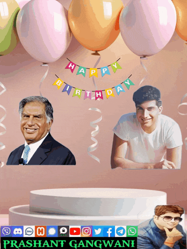 a birthday card with balloons and a banner that reads happy birthday
