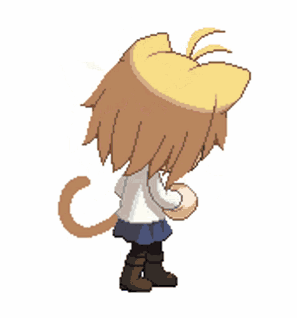 a pixel art drawing of a girl with cat ears holding a red lollipop