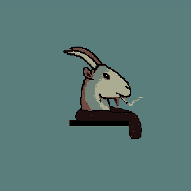 a pixel art drawing of a goat with its tongue out