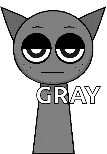 a cartoon cat with the word gray on its neck