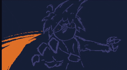a pixel art drawing of a person with a purple background