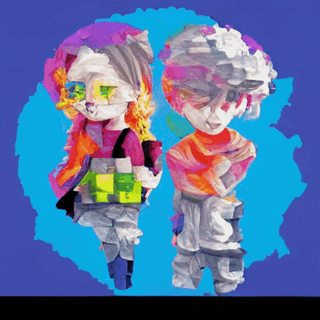 a colorful painting of a boy and a girl
