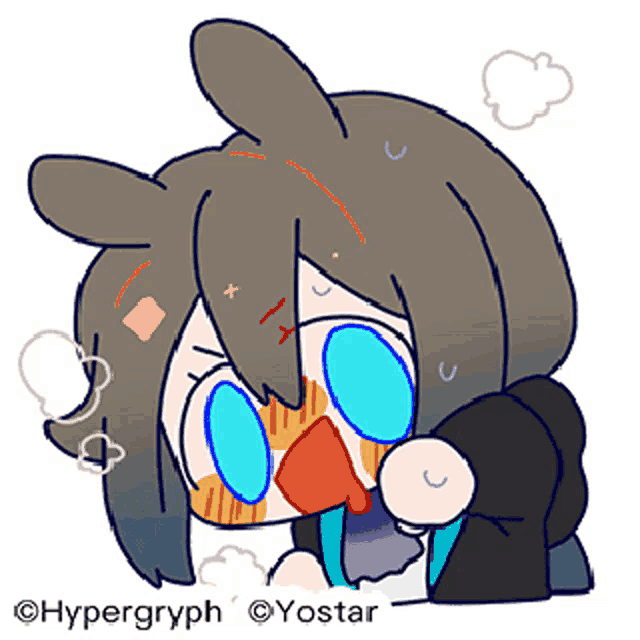 a cartoon drawing of a girl with bunny ears and blue eyes by hypergryph