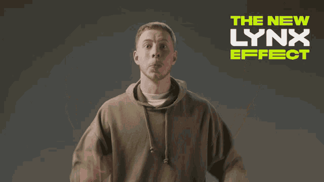 a man with his fist in the air with the words the new lynx effect above him