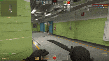 a person is holding a knife in a video game with the number 100 on the screen