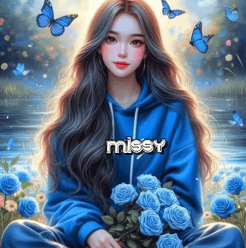 a girl in a blue hoodie with the name missy on it