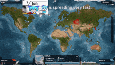 a map of the world with a speech bubble that says " buh " on it