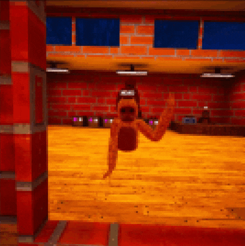 a pixelated image of a person in a room with a brick wall