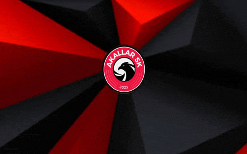 a logo for akallar sk is on a red and black geometric background