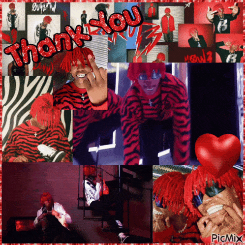 a collage of pictures with the words thank you in red