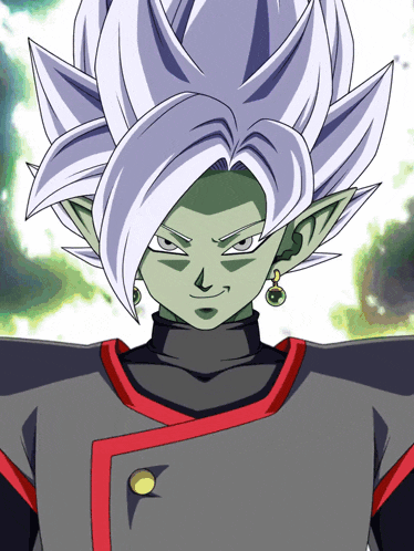 a drawing of a cartoon character with white hair and green ears