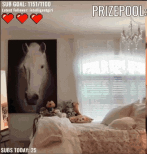 a room with a horse painting on the wall and the words prizepool below it