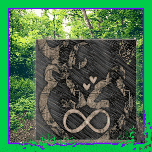 a drawing of an infinity symbol with a green and purple border