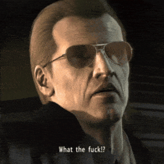 a man wearing sunglasses says " what the fuck " in a video game