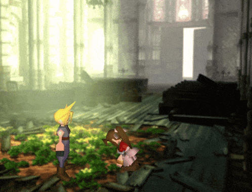 a video game scene shows a man and a woman standing next to each other