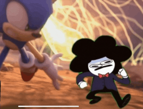 a cartoon of a man in a suit standing next to a sonic the hedgehog