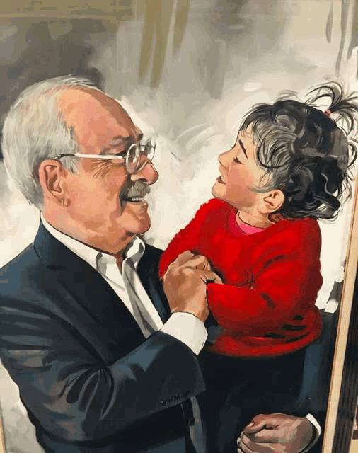 a man in a suit holds a little girl in his arms