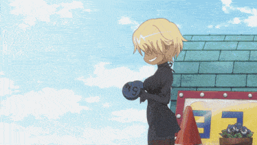 a cartoon character holding a weight with the number 5 on it
