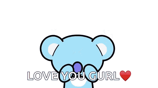 a cartoon koala bear surrounded by red hearts with the words love you curl
