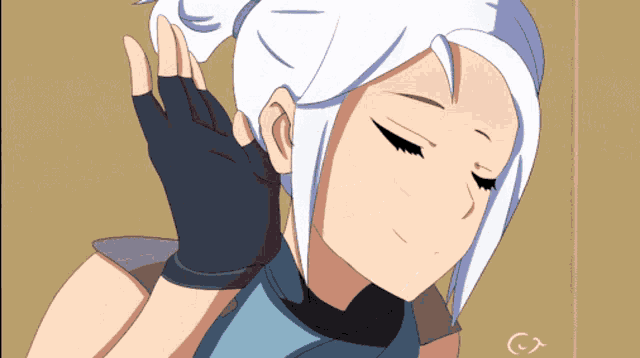 a drawing of a girl with white hair covering her ear