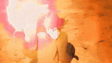 a painting of a man in a pink shirt with a glowing light behind him
