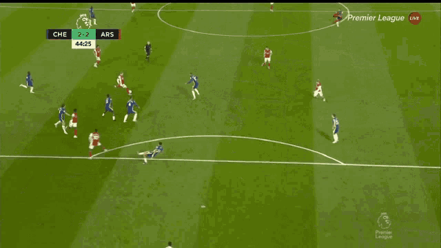 a soccer game between che and ars is being shown live