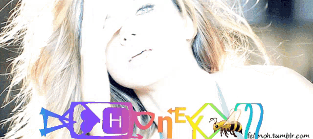 a picture of a woman with a bee and the words honey