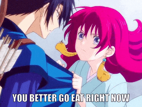 a man and a girl are standing next to each other and the girl is saying you better go eat right now