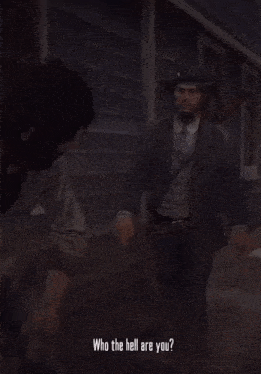 a man in a hat is talking to another man with the words give me that i 'm your old friend amnesia below him