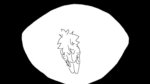 a black and white drawing of a person 's face in a circle on a black background .