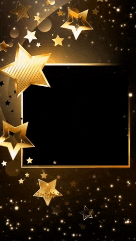 a black background with gold stars and a frame