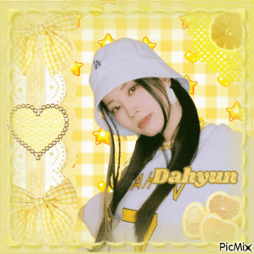 a picture of a girl with the name ah dahyun on it