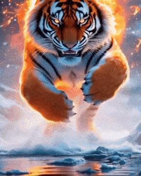 a painting of a tiger jumping in the air