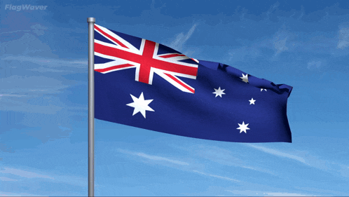 a flag waving in the wind with flagwaver in the corner