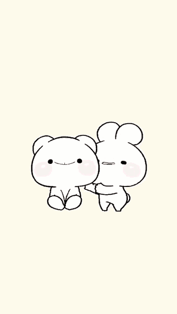 a bear and a rabbit are hugging each other on a white background .