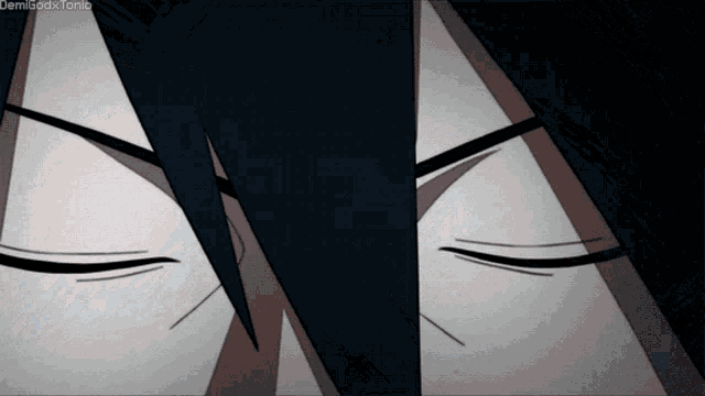 a close up of a person 's eyes with demigodxtonic written below