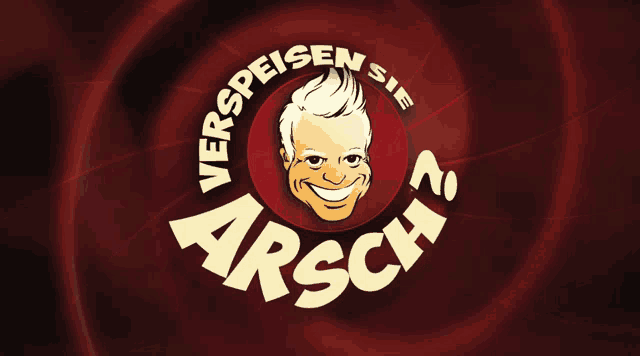 a red background with a man 's face and the word arsch
